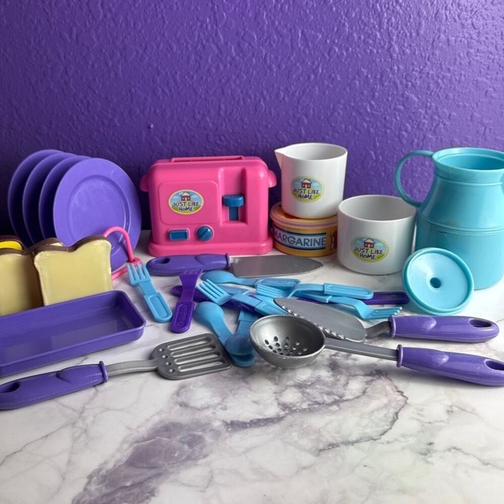 Vintage Winner Toys Toaster & Lil Chefs Tea Set Play Food Lot Margarine Dishes